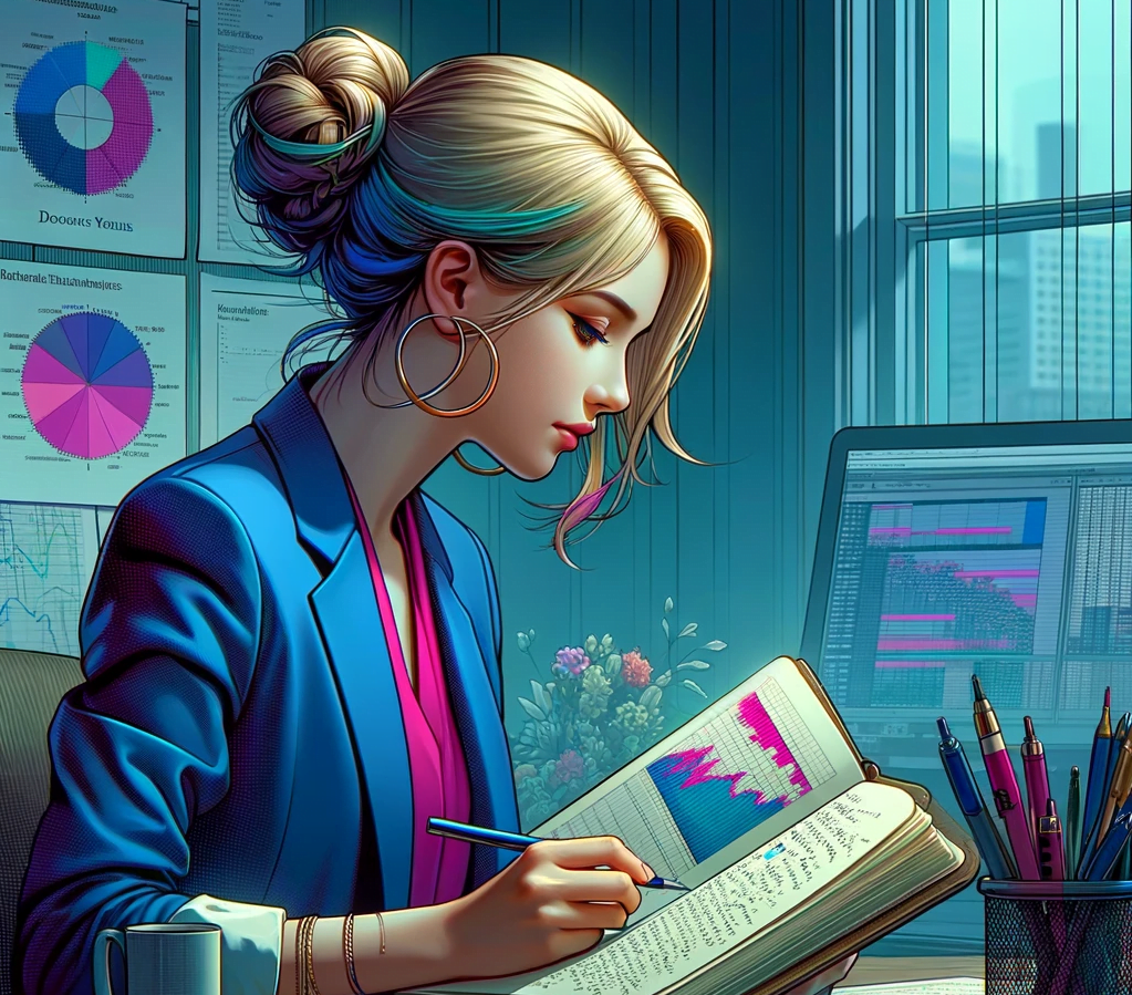 DALL·E 2024 03 16 17.24.28 In this refined version of the scene the focus remains on the young womans engagement with her studies but her attire is adjusted to be more suitab 1